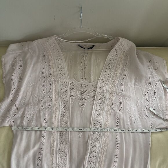 Zara Soft Pink Nude Broderie Anglais Tunic Top Size M - Picture 4 of 6